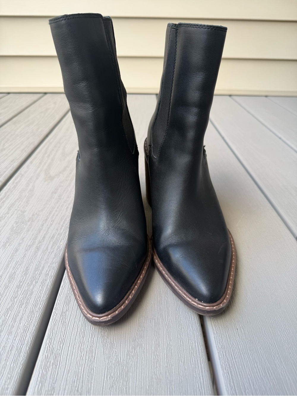 Crown Vintage Black Leather Chelsea Ankle Boots Size 9 Block Heel - Picture 2 of 8